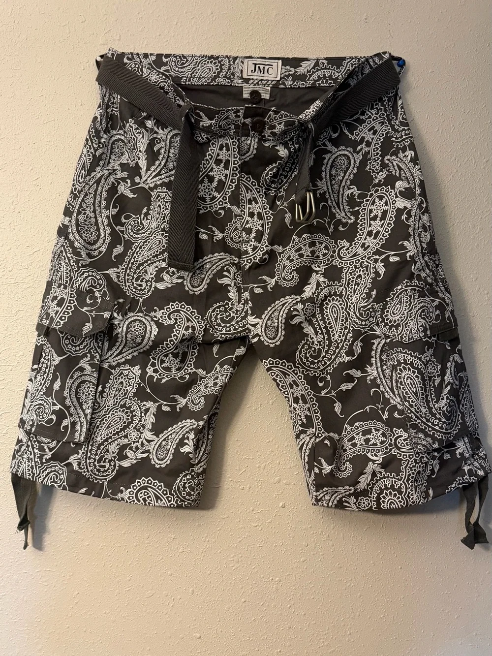 JMC Men's Black & White Paisley Swim Board Shorts